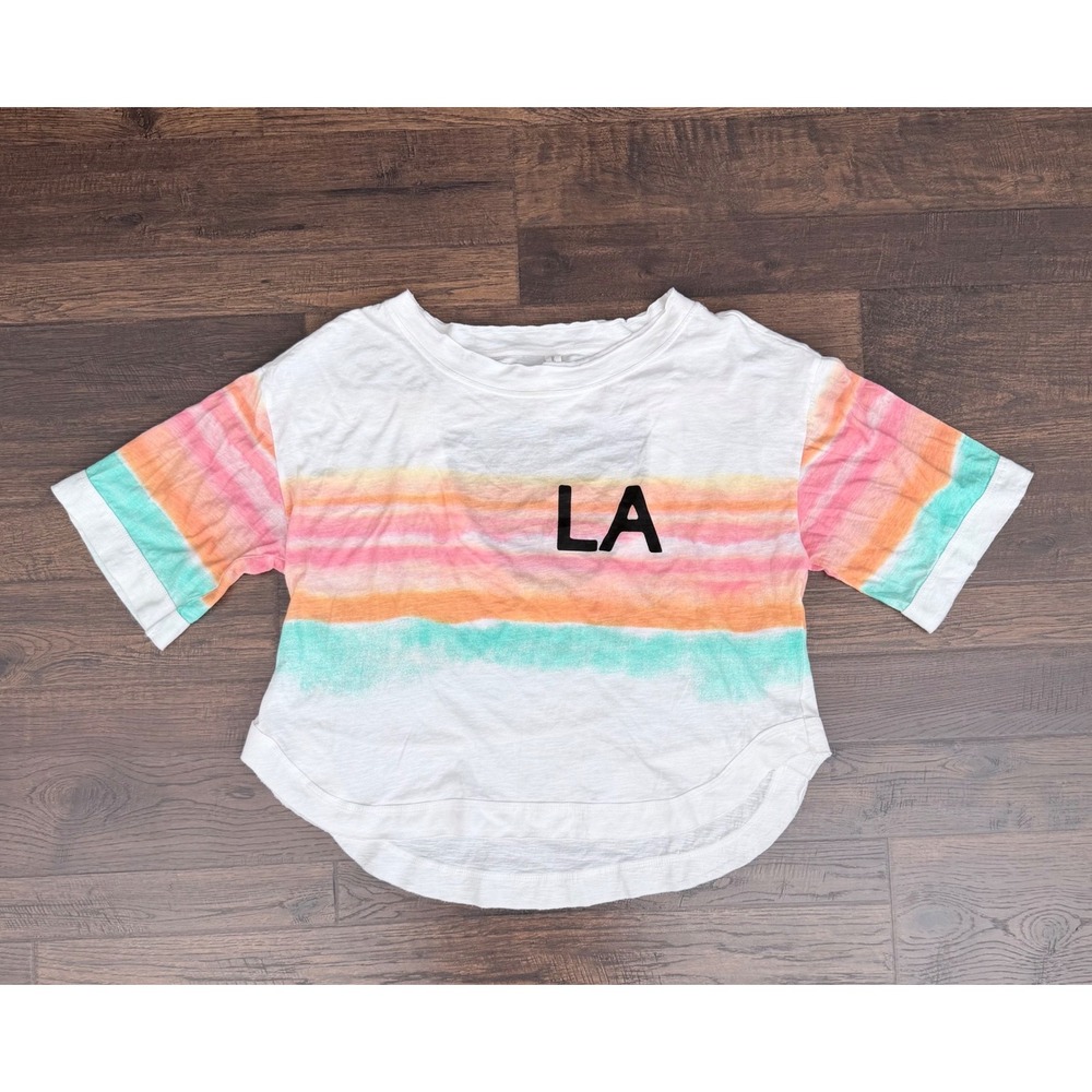 Daily Practice Anthropologie LA Graphic Tee‎ Womens XS White  Striped Oversized